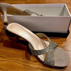 Metallic square-toe crisscross mules (Corrine)